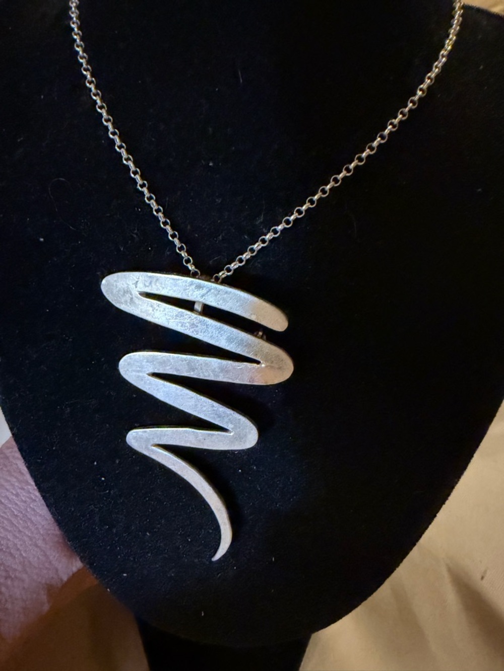 Modernist .925  Sterling Silver Taxco Pendant/Brooch Necklace - Size 2 3/4